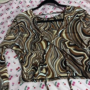 Elegant Brown Swirl Women's Blouse